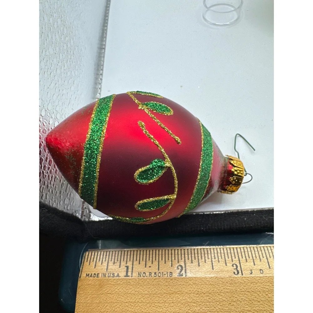 G&D Glass Christmas Ornaments Red Gold Glitter Teardrop Set of 2 3-Inch
